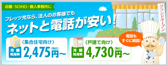 フレッツ光なら法人のお客様でも、ネットと電話が安い！