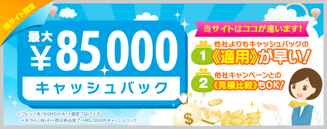 最大85,000円キャッシュバック
