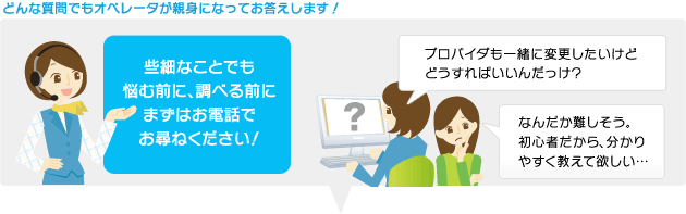 どんな質問でもオペレータが親身になってお答えします