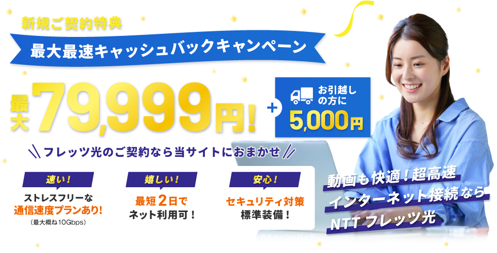 NTT東日本 公式キャンペーン 最大最速キャッシュバックキャンペーン 最大79,999円