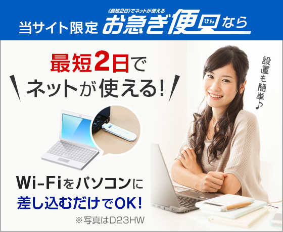 当サイト限定 お急ぎ便なら最短2日でネットが使える！Wi-Fiをパソコンに差し込むだけでOK！