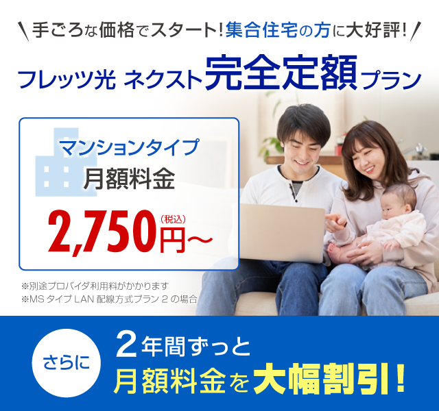 手ごろな価格でスタート！集合住宅の方に大好評！フレッツ 光ネクスト 完全定額プラン